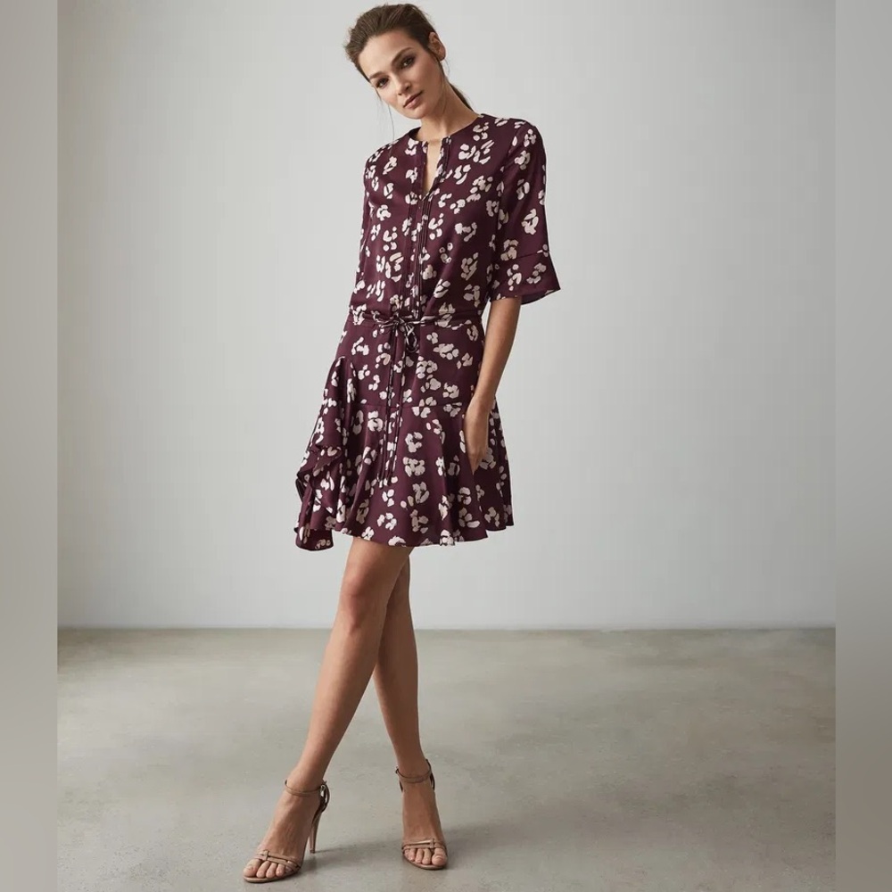 Reiss Orla Dress Plum Purple Size 10 Fall Autumn Animal Print